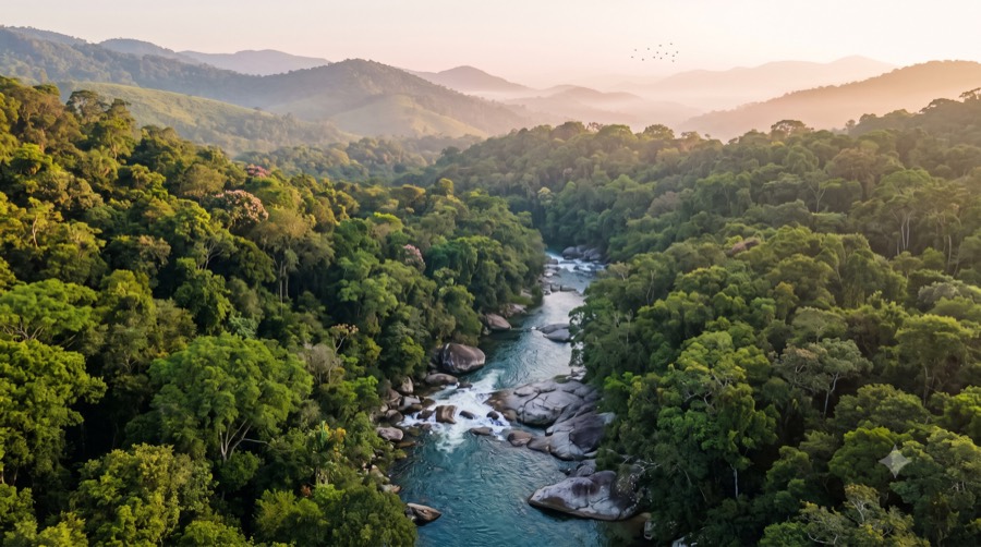 Bosque preservado y río limpio alrededor de área minera